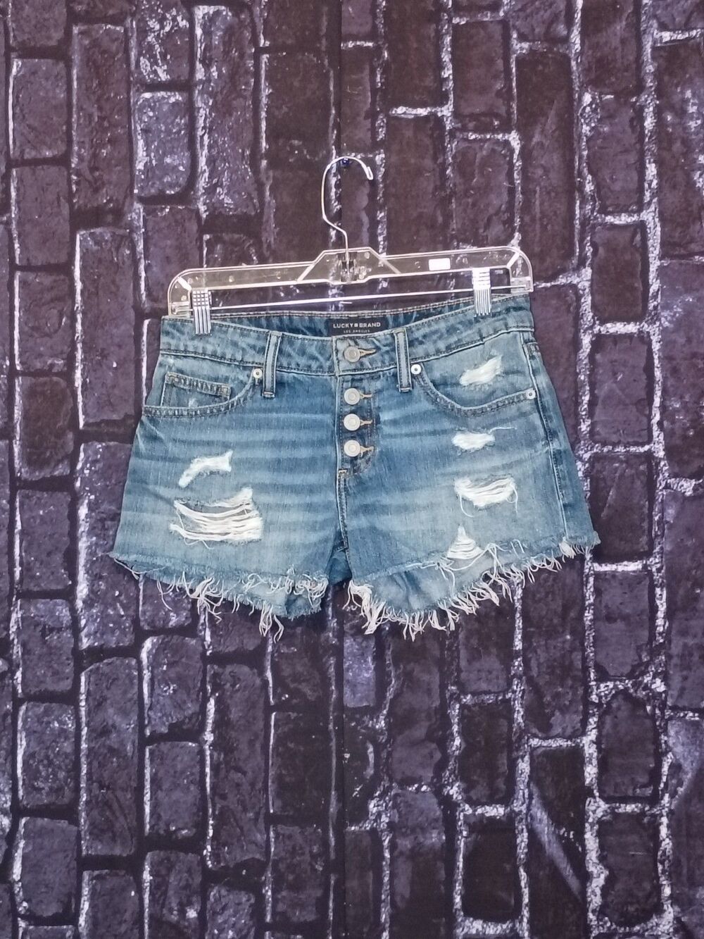 Lucky Brand The Cut Off Denim Jeans Shorts Women's Size 0/25 Blue Distressed